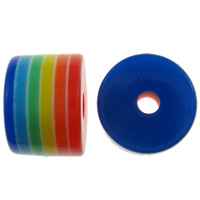Grânulos de resina listrado, Coluna, listras, cores do arco íris, 9x11mm, Buraco:Aprox 2mm, 1000PCs/Bag, vendido por Bag