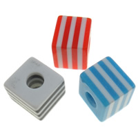 Striped Resin Beads, Cube, mixed colors, 8x7x8mm, Hole:Approx 2mm, 1000PCs/Bag, Sold By Bag