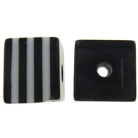Grânulos de resina listrado, Cubo, listras, preto, 8x7x8mm, Buraco:Aprox 2mm, 1000PCs/Bag, vendido por Bag