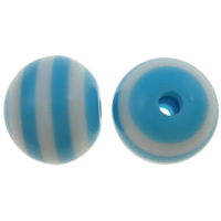 Perles de résine rayé, Rond, strie, bleu, 12mm, Trou:Environ 2mm, 1000PC/sac, Vendu par sac