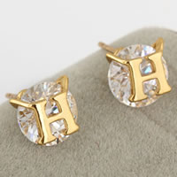 Gets® Jewelry Earring, Brass, Letter H, 18K gold plated, with cubic zirconia, nickel, lead & cadmium free, 9mm, Sold By Pair