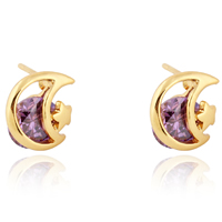 Gets® Jewelry Earring, Brass, Moon, 18K gold plated, with cubic zirconia, nickel, lead & cadmium free, 8.5mm, Sold By Pair