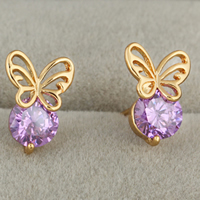 Gets® Jewelry Earring Brass Butterfly 18K gold plated with cubic zirconia nickel lead & cadmium free 12mm Sold By Pair