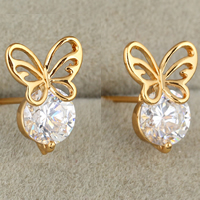 Gets® Jewelry Earring, Brass, Butterfly, 18K gold plated, with cubic zirconia, nickel, lead & cadmium free, 12mm, Sold By Pair