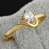 Gets® Finger Ring, Brass, 18K gold plated, with cubic zirconia, nickel, lead & cadmium free, 4mm, 8x7mm, US Ring Size:5, Sold By PC