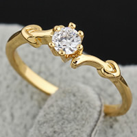 Bliver® Finger Ring, Messing, 18K forgyldt, med cubic zirconia, nikkel, bly & cadmium fri, 4mm, 5mm, Størrelse:5, Solgt af PC
