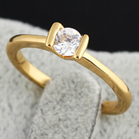 Bliver® Finger Ring, Messing, 18K forgyldt, med cubic zirconia, nikkel, bly & cadmium fri, 4x5.5mm, Størrelse:9, Solgt af PC