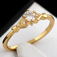 Bliver® Finger Ring, Messing, 18K forgyldt, med cubic zirconia, nikkel, bly & cadmium fri, 5mm, Størrelse:5, Solgt af PC
