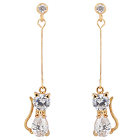 Gets® Jewelry Earring, Brass, Cat, 18K gold plated, with cubic zirconia, nickel, lead & cadmium free, 45mm, Sold By Pair