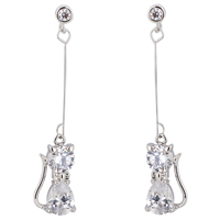 Gets® Jewelry Earring, Brass, Cat, platinum plated, with cubic zirconia, nickel, lead & cadmium free, 45mm, Sold By Pair