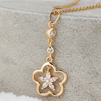 Gets® Jewelry Necklace Brass Flower 18K gold plated oval chain & with cubic zirconia nickel lead & cadmium free 38mm Sold Per Approx 18 Inch Strand