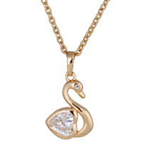 Gets® Jewelry Necklace, Brass, Swan, 18K gold plated, oval chain & with cubic zirconia, nickel, lead & cadmium free, 22mm, Sold Per Approx 18 Inch Strand
