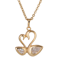 Gets® Jewelry Necklace, Brass, Swan, 18K gold plated, oval chain & with cubic zirconia, nickel, lead & cadmium free, 20x27mm, Sold Per Approx 18 Inch Strand