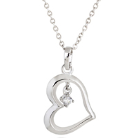 Gets® Jewelry Necklace, Brass, Heart, platinum plated, oval chain & with cubic zirconia, nickel, lead & cadmium free, 21mm, Sold Per Approx 18 Inch Strand