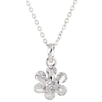 Gets® Jewelry Necklace, Brass, Flower, platinum plated, oval chain & with cubic zirconia, nickel, lead & cadmium free, 17mm, Sold Per Approx 18 Inch Strand