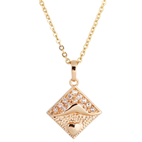 Gets® Jewelry Necklace, Brass, Rhombus, 18K gold plated, oval chain & with cubic zirconia, nickel, lead & cadmium free, 18x25mm, Sold Per Approx 18 Inch Strand