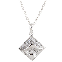Gets® Jewelry Necklace, Brass, Rhombus, platinum plated, oval chain & with cubic zirconia, nickel, lead & cadmium free, 18x25mm, Sold Per Approx 18 Inch Strand