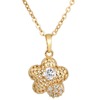 Gets® Jewelry Necklace, Brass, Flower, 18K gold plated, oval chain & with cubic zirconia, nickel, lead & cadmium free, 22x15mm, Sold Per Approx 18 Inch Strand
