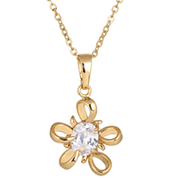 Gets® Jewelry Necklace, Brass, Flower, 18K gold plated, oval chain & with cubic zirconia, nickel, lead & cadmium free, 19x31mm, Sold Per Approx 18 Inch Strand