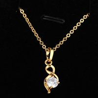 Gets® Jewelry Necklace, Brass, 18K gold plated, oval chain & with cubic zirconia, nickel, lead & cadmium free, 22mm, Sold Per Approx 18 Inch Strand