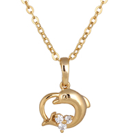Gets® Jewelry Necklace, Brass, Dolphin, 18K gold plated, oval chain & with cubic zirconia, nickel, lead & cadmium free, 16mm, Sold Per Approx 18 Inch Strand