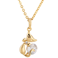 Gets® Jewelry Necklace, Brass, Cat, 18K gold plated, oval chain & with cubic zirconia, nickel, lead & cadmium free, 22mm, Sold Per Approx 18 Inch Strand