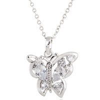Gets® Jewelry Necklace Brass Butterfly platinum plated oval chain & with cubic zirconia nickel lead & cadmium free 23mm Sold Per Approx 18 Inch Strand