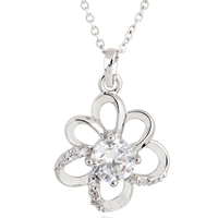 Gets® Jewelry Necklace Brass Flower platinum plated oval chain & with cubic zirconia nickel lead & cadmium free 24mm Sold Per Approx 18 Inch Strand