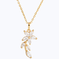 Gets® Jewelry Necklace, Brass, Flower, 18K gold plated, oval chain & with cubic zirconia, nickel, lead & cadmium free, 30mm, Sold Per Approx 18 Inch Strand