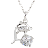 Gets® Jewelry Necklace Brass Dolphin platinum plated oval chain & with cubic zirconia nickel lead & cadmium free 18mm Sold Per Approx 18 Inch Strand