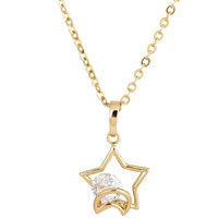 Gets® Jewelry Necklace Brass Star 18K gold plated oval chain & with cubic zirconia nickel lead & cadmium free 21mm Sold Per Approx 18 Inch Strand
