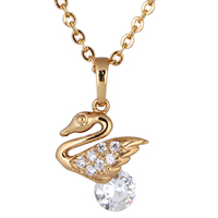 Gets® Jewelry Necklace, Brass, Swan, 18K gold plated, oval chain & with cubic zirconia, nickel, lead & cadmium free, 21mm, Sold Per Approx 18 Inch Strand