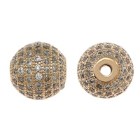 Cubic Zirconia Micro Pave Brass Beads, Round, rose gold color plated, micro pave cubic zirconia, nickel, lead & cadmium free, 8x8mm, Hole:Approx 1.5mm, 10PCs/Lot, Sold By Lot
