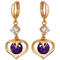 Gets® Jewelry Earring, Brass, Heart, 18K gold plated, with cubic zirconia, nickel, lead & cadmium free, 36x15mm, Sold By Pair