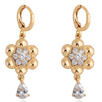 Gets® Jewelry Earring, Brass, Flower, 18K gold plated, with cubic zirconia, nickel, lead & cadmium free, 41x14mm, Sold By Pair