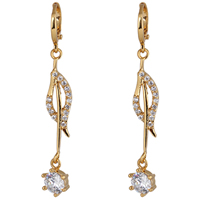 Gets® Jewelry Earring, Brass, 18K gold plated, with cubic zirconia, nickel, lead & cadmium free, 52x6.5mm, Sold By Pair