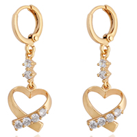 Gets® Jewelry Earring, Brass, Heart, 18K gold plated, micro pave cubic zirconia, nickel, lead & cadmium free, 35x12.5mm, Sold By Pair
