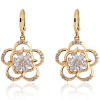 Gets® Jewelry Earring, Brass, Flower, 18K gold plated, with cubic zirconia, nickel, lead & cadmium free, 35x20mm, Sold By Pair