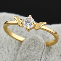 Bliver® Finger Ring, Messing, Wing Shape, 18K forgyldt, med cubic zirconia, nikkel, bly & cadmium fri, 11x5mm, Størrelse:5, Solgt af PC