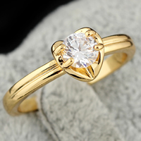 Bliver® Finger Ring, Messing, 18K forgyldt, med cubic zirconia, nikkel, bly & cadmium fri, 4mm, Størrelse:6.5, Solgt af PC