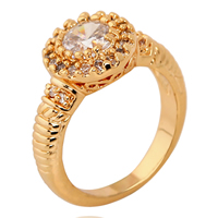 Bliver® Finger Ring, Messing, 18K forgyldt, med cubic zirconia, nikkel, bly & cadmium fri, 11mm, Størrelse:7, Solgt af PC