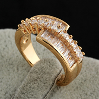 Bliver® Finger Ring, Messing, 18K forgyldt, med cubic zirconia, nikkel, bly & cadmium fri, 10mm, Størrelse:7, Solgt af PC