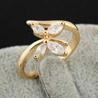 Bliver® Finger Ring, Messing, Butterfly, 18K forgyldt, med cubic zirconia, nikkel, bly & cadmium fri, 12mm, Størrelse:7, Solgt af PC