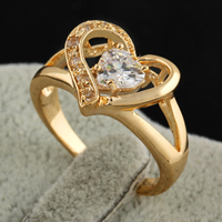 Gets® палец кольцо, Латунь, Сердце, 18K золотым напылением, с кубическим цирконием, не содержит никель, свинец, 14mm, размер:7, продается PC