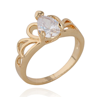 Bliver® Finger Ring, Messing, Crown, 18K forgyldt, med cubic zirconia, nikkel, bly & cadmium fri, 9mm, Størrelse:7, Solgt af PC