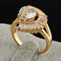 Bliver® Finger Ring, Messing, 18K forgyldt, med cubic zirconia, nikkel, bly & cadmium fri, 14mm, Størrelse:7, Solgt af PC