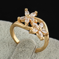 Gets® Finger Ring, Messing, Blume, 18 K vergoldet, mit kubischem Zirkonia, frei von Nickel, Blei & Kadmium, 15mm, Größe:7, verkauft von PC