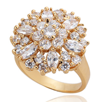 Bliver® Finger Ring, Messing, Flower, 18K forgyldt, med cubic zirconia, nikkel, bly & cadmium fri, 20mm, Størrelse:8, Solgt af PC