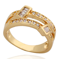 Gets® палец кольцо, Латунь, 18K золотым напылением, с кубическим цирконием, не содержит никель, свинец, 9mm, размер:7, продается PC