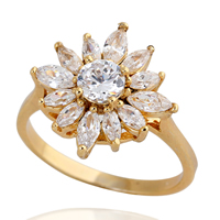 Gets® палец кольцо, Латунь, Форма цветка, 18K золотым напылением, с кубическим цирконием, не содержит никель, свинец, 16mm, размер:8, продается PC